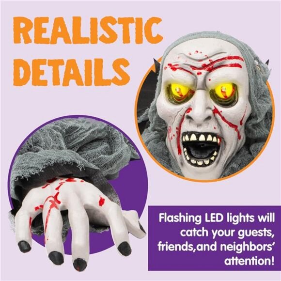 Halloween Decorations Outdoor Light-Up Zombie Groundbreaker with bloodstain